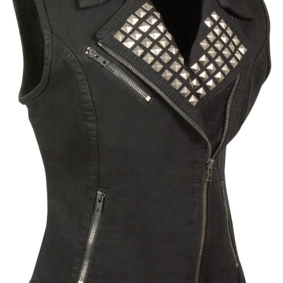 Black Studded Moto Vest with Asymmetrical Zipper - Picture 1 of 11